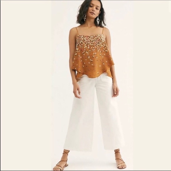 FREE PEOPLE Colette Wide Leg Culottes button fly white cropped jeans size 30 - Picture 2 of 16